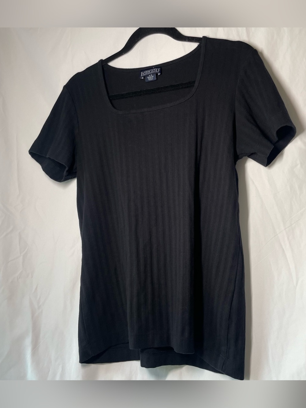 Vtg Lands’ End 100% Cotton Square Neck Short Sleeve Classic Black T Shirt Sz S